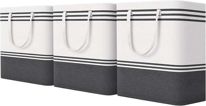 TranquilRelax 3-Pack Laundry Basket, Laundry Hamper, Grey-100L | Freestanding＆Water-Resistant Laundry Hamper, Collapsible Tall Clothes Hamper with Carry Handles for Clothes, Laundry Basket