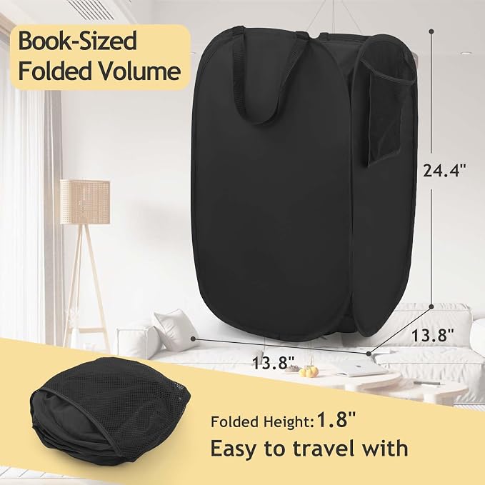 House Again Upgraded Polyester Pop-up Laundry Hamper, 70L (18.5 Gal) Laundry Basket with Durable Handles, Solid Bottom, High Carbon Steel Frame and Side Pocket, Easy to Open and Fold Flat for Storage