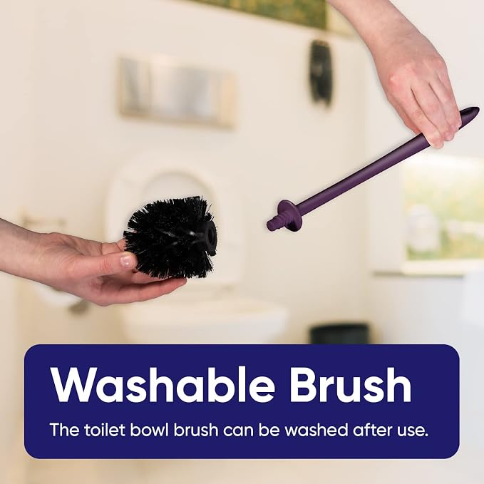 Toilet Brush Cleaner and Holder Purple 3 Pack Toilet Bowl Cleaner Brush with Scrubbing Wand, Brush and Storage Caddy for Easy Bathroom Cleaning