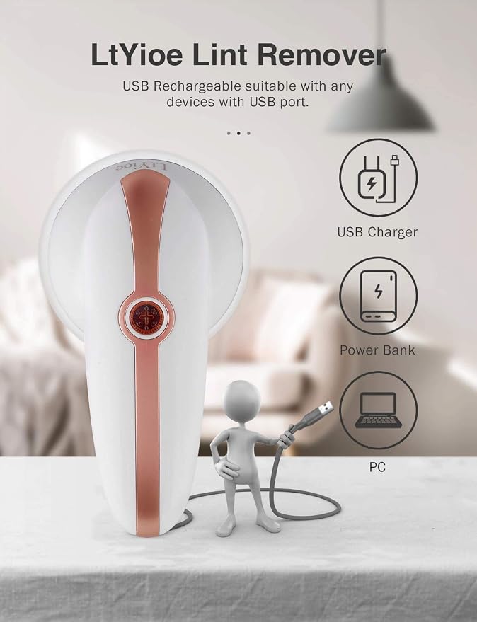 Lint Remover Shaver LtYioe Fabric Shaver USB Rechargeable Sweater Shaver Fabric Fuzz Remover with 2 Blades and Clean Brush, Battery Operated, Ergonomic Handle Design, Lightweight and Portable(Silver)