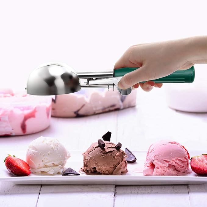 TOPKITCHEN Commercial-Grade Ice Cream Scoop 2.66 oz, 18/8 Stainless Steel Cookie Scoop with Plastic Handle, Portion Control Disher Scoop for Bakeries,Restaurants & Dessert Shops, #12, Green