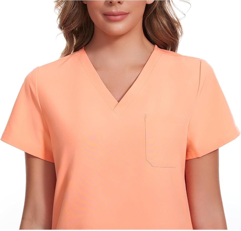 Scrubs Tops for Woman - Soft Stretch, V-Neck Tops | 3 Pockets, Side Split Design, Short Sleeve, Breathable & Lightweight Nursing Shirt, Easy-Care Fabric for All-Day Comfort