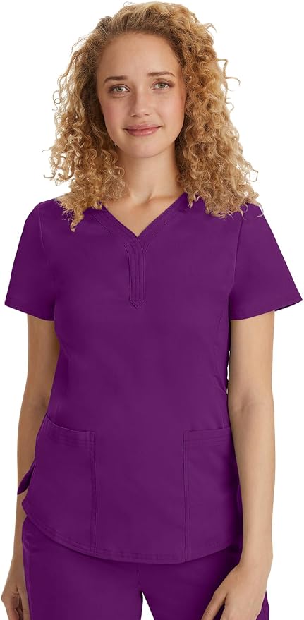 Healing Hands Purple Label Jane Scrub Top for Women Y-Neck Design | 2 Patch Pockets, Slim Fit Side Vents, Fitted Shirttail Silhouette, Breathable Comfort, Easy Care Fabric, Made for Every Shift