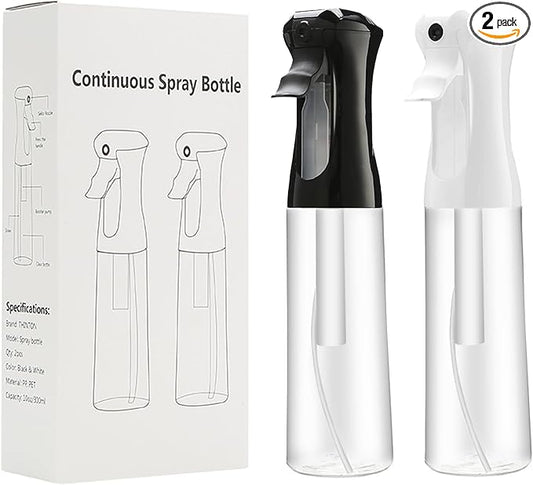 THINTON Mist Spray Bottle for Hair (10oz/300ml) - 2 Pcs Continuous Spray Bottle for Salons Cleaning Plants Gardening