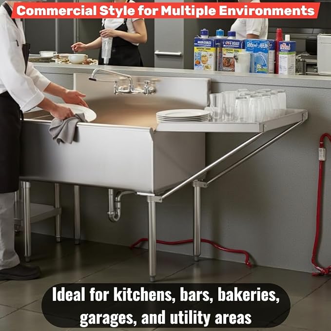 18" x 18" Commercial Stainless Steel Detachable Drainboard for Utility Sinks, Heavy Duty 18 Gauge Type 304 Sink Drain Board, Side Mounted Dish Drying Shelf, Sloped Drainage Tray