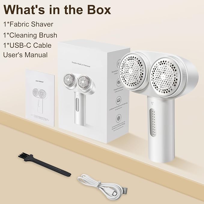 Fabric Shaver, Dual Motor Electric Lint Shaver for Clothes, 6 Blades, White | Electric Lint Shaver, Fabric Pilling Remover, Powerful 2 Gear, Portable Defuzzer Clothes Fuzz Remover for Sweater Furniture