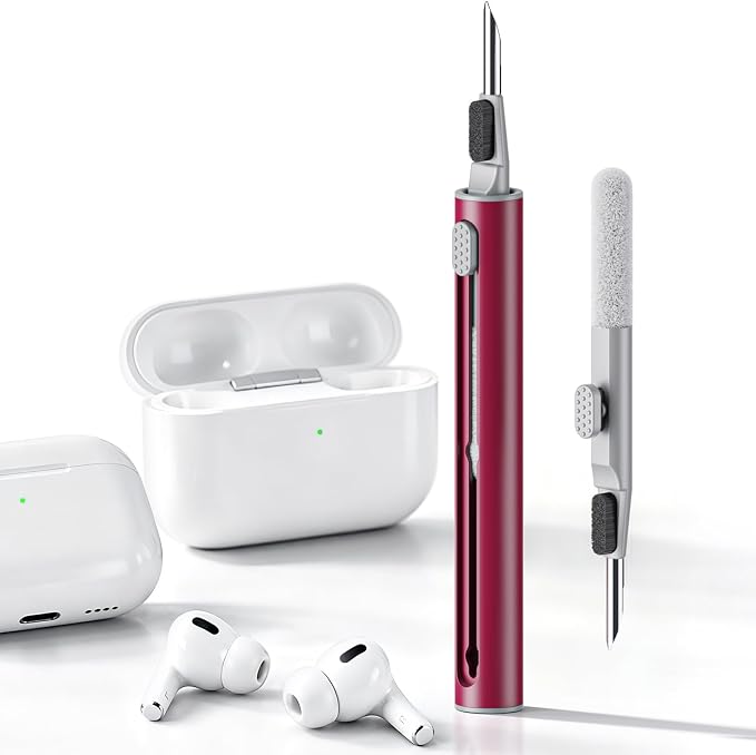 Hyashee Cleaner Kit for Airpods Pro 1 2 3 Multi-Function Cleaning Pen with Soft Brush Flocking Sponge for Bluetooth Earphones Case Cleaning Tools (Red)