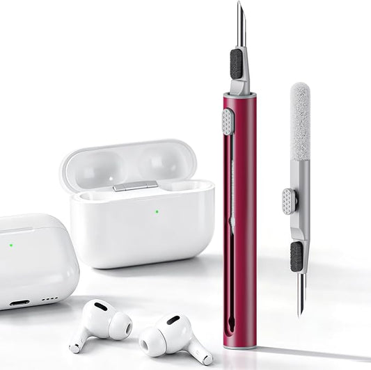 Hyashee Cleaner Kit for Airpods Pro 1 2 3 Multi-Function Cleaning Pen with Soft Brush Flocking Sponge for Bluetooth Earphones Case Cleaning Tools (Red)