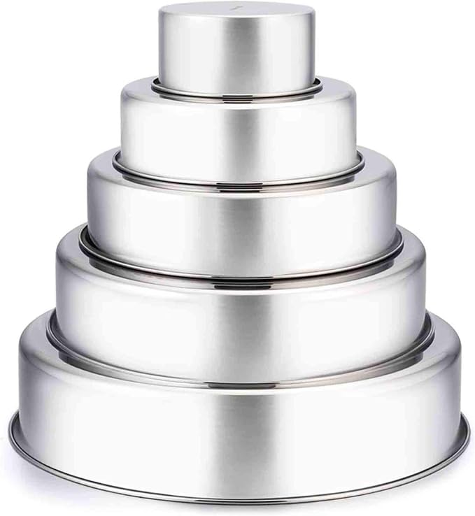 TeamFar Cake Pan, 4’’ - 6’’ - 8’’ - 9½’’ - 11’’, Stainless Steel Round Baking Tier Smash Cake Pans Set, Healthy & Heavy Duty, Mirror Finish & Dishwasher Safe - Set of 5