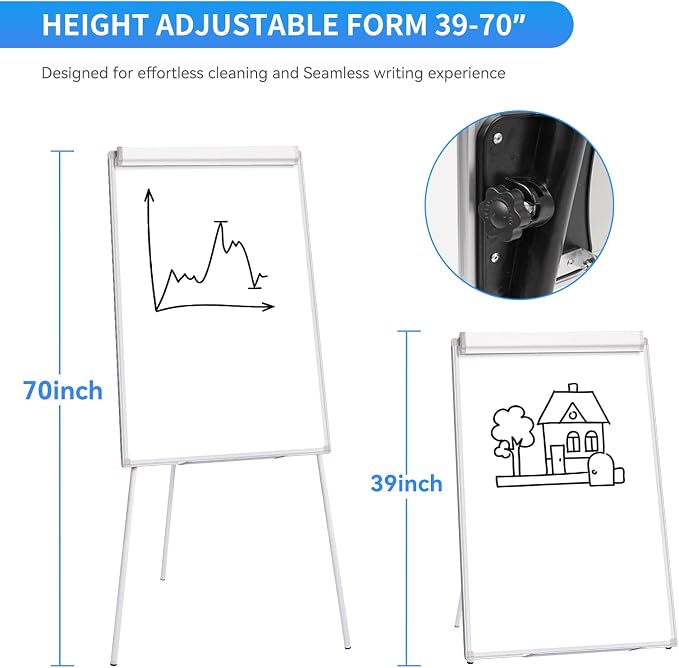 Easel Whiteboard 40x28 Inch, Portable Magnetic Dry Erase Height Adjustable Tripod Stand with 2 Extendable Side Arms for Flipchart, Home Office School Use, White