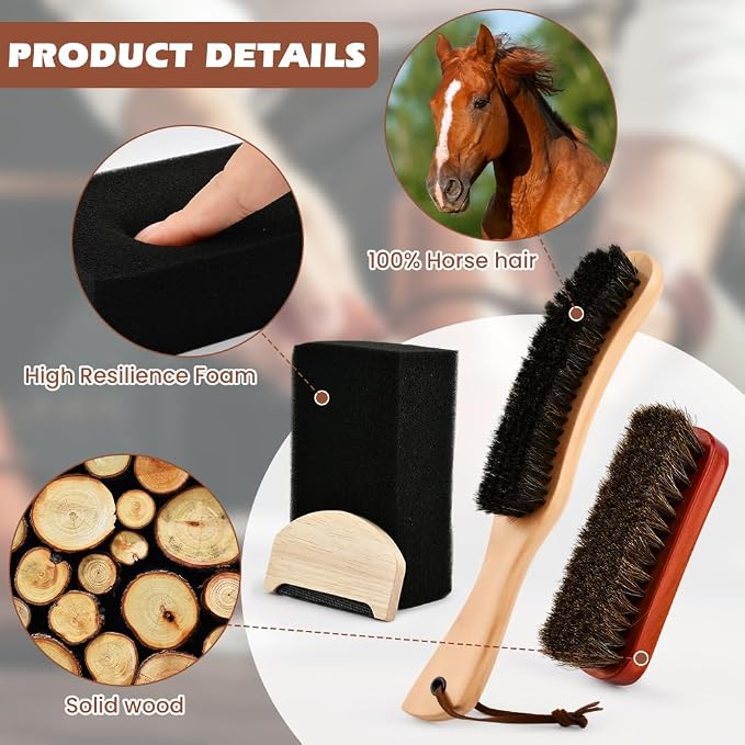 4-Piece Horsehair Felt Hat Brush Kit with Cleaning Sponge and Lint Remover, Cowboy Hat Brushes with Long Handle for Suits, Wool, Cashmere, Lint Removal & Felt Hats Cleaning