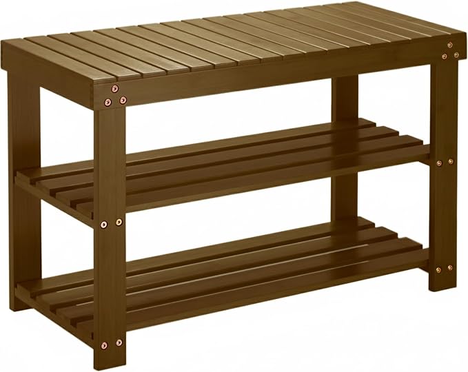 Pipishell Bamboo Shoe Rack Bench, 3 Tier Sturdy Shoe Bench, Storage Shoe Organizer, Holds up to 300lbs for Entryway Bedroom Living Room Balcony, Yellow Brown