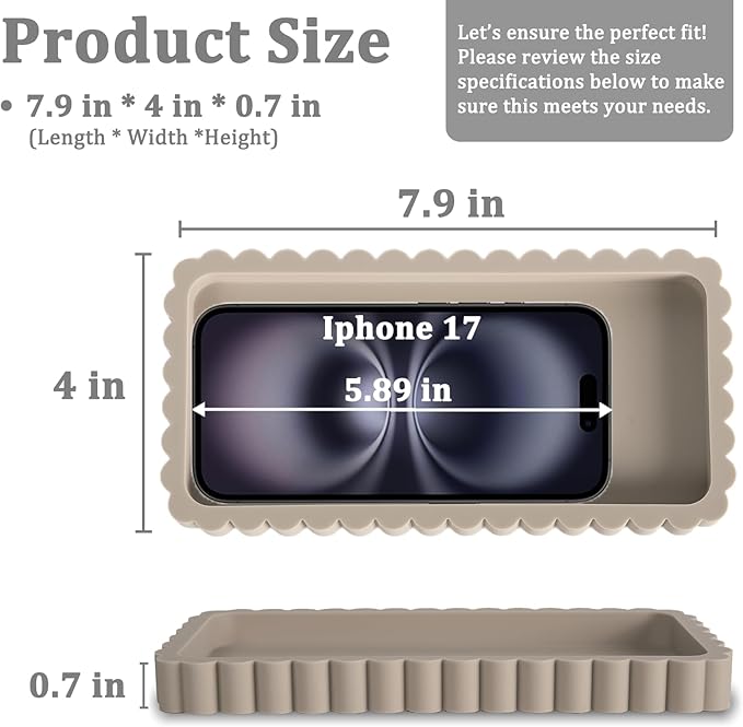 Small Silicone Bathroom Vanity Tray, Sink Caddy for Dish Soap Dispenser, Sponge Holder for Kitchen Sink, Rectangle Bathroom Countertop Organizer for Perfume, Jewelry, Candle (7.9” * 4”, Khaki)