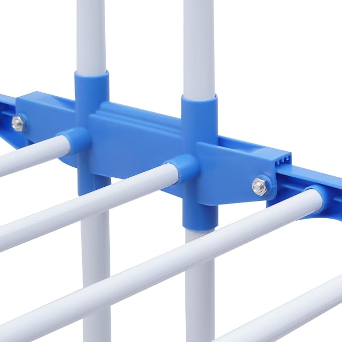 Clothes Drying Rack, 4-Tier Clothes Horses Rack Foldable Metal Laundry Garment Dryer Stand with Two Side Wings for Bedrooms, Lofts, Balconies, Patios (Blue)