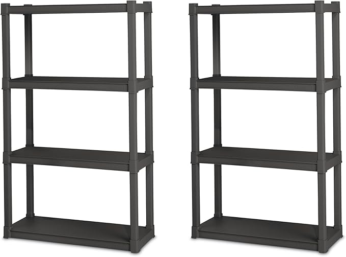 Sterilite 4 Shelf Unit, Heavy-Duty Plastic Utility Storage Rack, 2-Pack | Freestanding Shelving Organizer with 50 lb Capacity Per Shelf for Kitchen, Bathroom, Garage, Basement, Pantry & Laundry Room