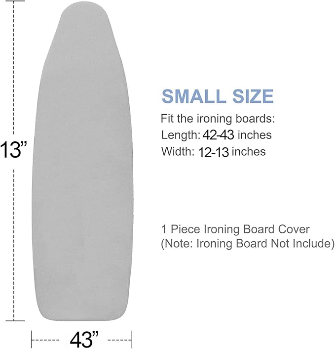 VividPaw Ironing Board Cover and Pad, Small Size 13x43, 12x42, Thick Padding, Elastic Edge, Silicone Coated, Adjustable Fastener, Heavy Duty Padded Iron Board Covers (Grey, 13" x 43")