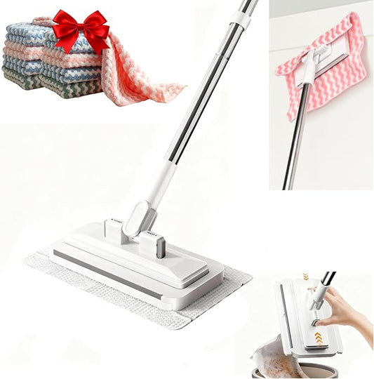 Snap Grip Mini Mop for Tight Spaces – 39in Compact Handle, One-Click Zero-Touch Cloth Change Flat Map, Compatible with Tissues/Wipes/Old Cloths/Disposable Pads, Wet/Dry Cleaning (10 Reusable Cloths)