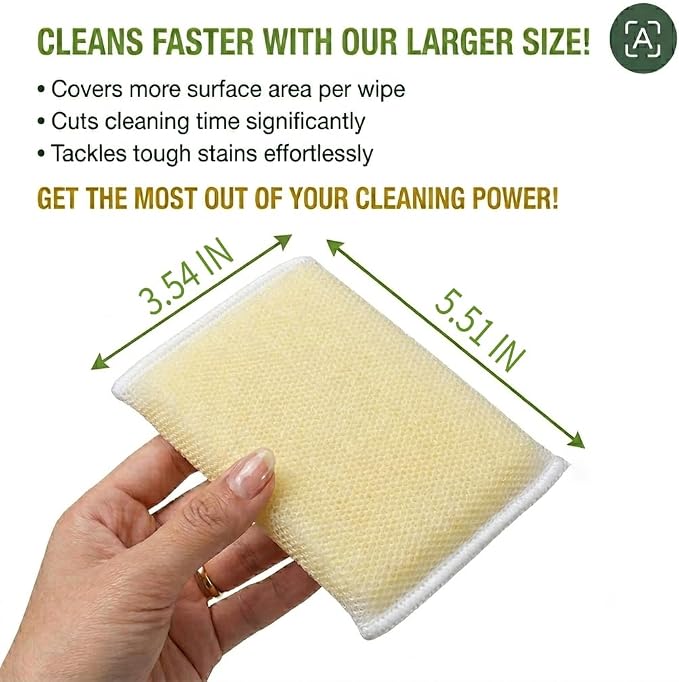 6-Pack PuoWeo Kitchen Sponges Non-Scratch Heavy Duty Dish Sponge Cleaning Scouring Pads for Washing Dishes Nonstick Pans Pots Sink Bathroom and Home Long Lasting & Reusable, Yellow
