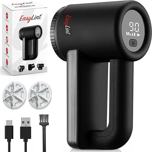EasyLint Rechargeable Fabric Shaver Lint Remover, Effectively Remove Fuzz, Pills & Bobbles from Clothes, Sweaters, Couch and Furniture, 3-Speeds, 6-Leaf Blade Lint Shaver, LED Display & USB Charging