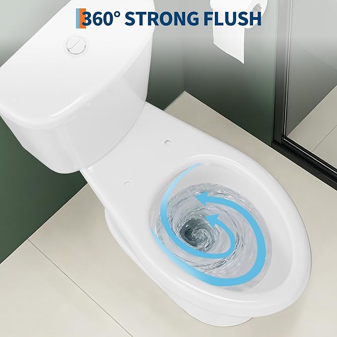 Two Piece Toilet, 17" Elongated with Upgraded Flushing, Dual Flush Buttons (Top Mounted), Includes Hardware (Seat Not Included), White, 12" Rough-in