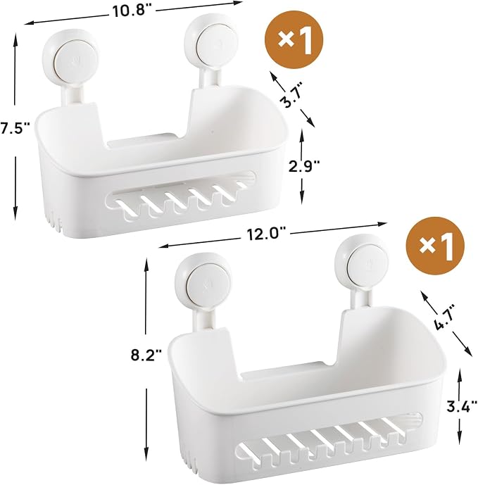 LEVERLOC Shower Caddy Suction Cup Shower Organizer Bathroom Storage Removable Powerful Suction Shower Shelf，M+L
