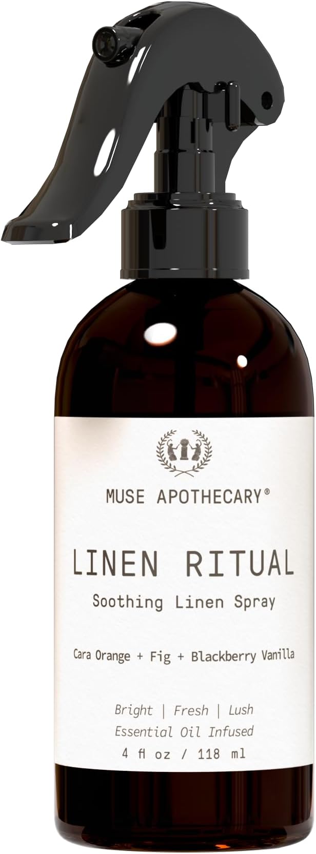 Muse Apothecary Linen Ritual - Aromatic, Soothing, and Relaxing Linen Mist, Laundry and Fabric Spray - Infused with Aromatherapy Essential Oils - 4 oz, Cara Orange + Fig + Blackberry Vanilla