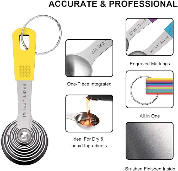 Wildone Measuring Cups & Spoons Set of 18 - Includes 8 Stainless Steel Nesting Measuring Cups, 9 Measuring Spoons, 1 Leveler, Ideal for Dry and Liquid Ingredients | Stainless Steel Kitchen Gadgets for Cooking & Baking, Heavy Duty for Measuring Dry/Liqu...