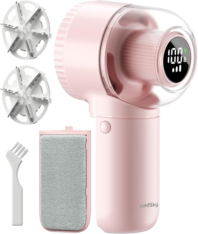 Fabric Shaver, 𝟮 𝗶𝗻 𝟭 Rechargeable Lint Remover with Brush, Large Sweater Shaver with Digital Display, 3 Speeds Lint Shaver, 6-Leaf Blades Lint Remover for Clothes, Sofa, Bedding, Pink | Digital Display, 3 Speeds, 6-Leaf Blades, 1200mAh Rechargeabl...