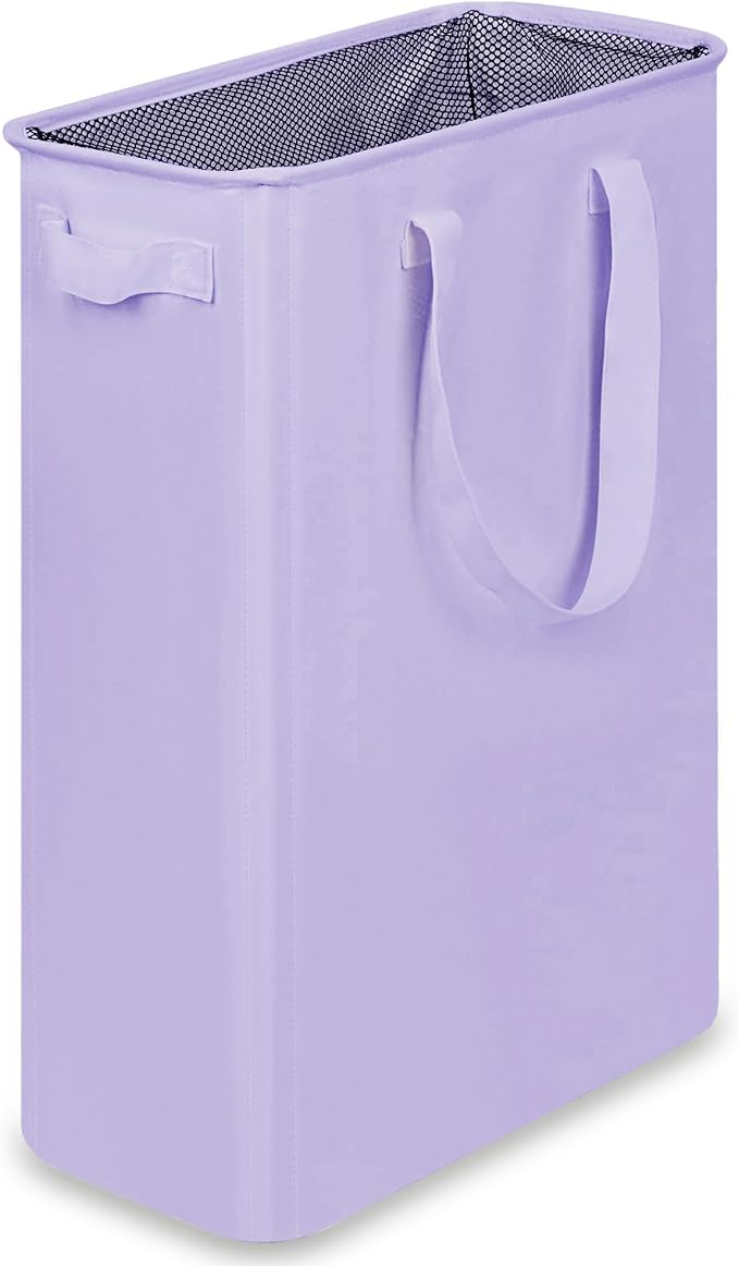 efluky Slim Laundry Basket, Narrow Laundry Hamper with Handles, Collapsible Dirty Clothes Hamper, Tall Laundry Bin for Laundry Room, Dorm and Bedroom, 12.7 Gallons(48L) Light Purple