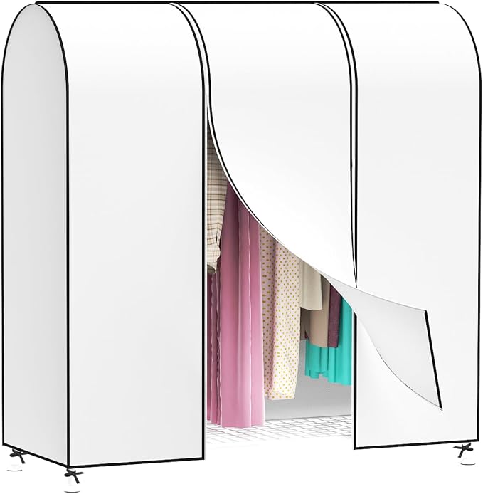Zilink 60'' Garment Rack Cover Dustproof Clothes Rack Cover Breathable Garment Bags Protector Wardrobe Cover with 2 Durable Zippers for Garment Rack, White (Rack Not Included)