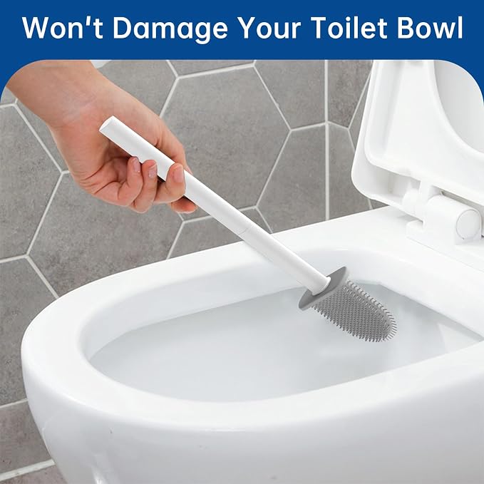 RV Toilet Brush, Grey Toilet Brush Silicone Won't Damage Toilets, Wall Mounted Toilet Brush-Anti-Roll, Anti-Drip Design, Suitable for RV Travel Trailers and Campers, Made by RVers for RVers