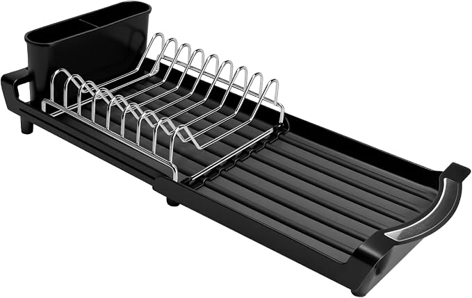 Dish Drying Rack - A Compact, Space-Saving Stainless Steel Rust-Resistant Dish Drainer Specifically Designed for Kitchen and Apartment Countertops/Sink Cabinets,11.42 to 19.9 Inches (Black)