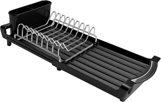 Dish Drying Rack - A Compact, Space-Saving Stainless Steel Rust-Resistant Dish Drainer Specifically Designed for Kitchen and Apartment Countertops/Sink Cabinets,11.42 to 19.9 Inches (Black)