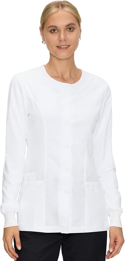 COZYFIT Scrub Jackets for Woman, Snap Front Nurse Jacket | 3 Pockets, Soft Fabric Layer, Easy Shift Layer, Easy Care, For Nurses, Clinics, Daily Medical Uniforms, Shift Wear