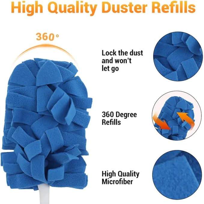 Reusable Duster Refill Compatible with Swiffer - 5 Pack 360° Electrostatic Duster Refills with Handle - Heavy Duty Dusters Refills for Dust, Hair, Furniture, Blinds & Ceiling Fans