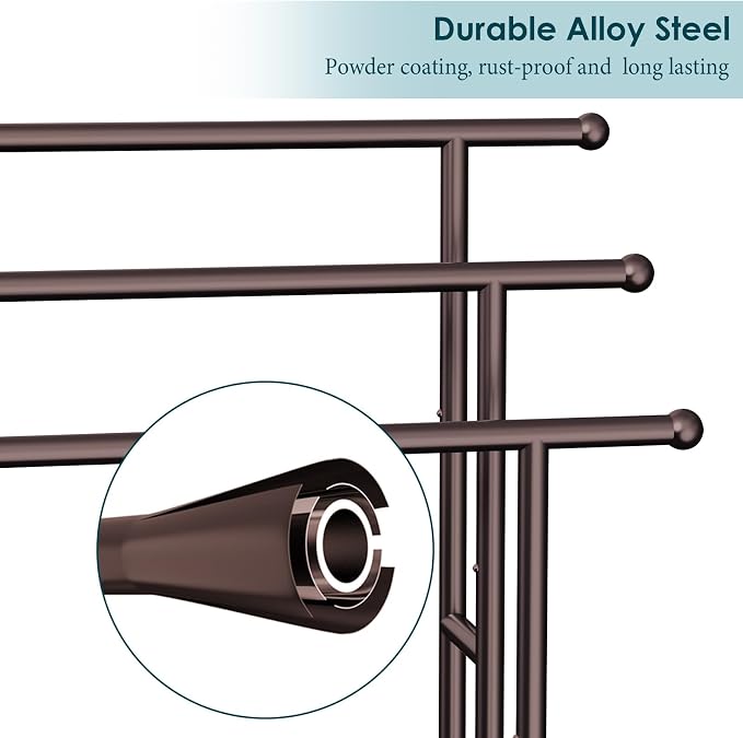 Kayfia 40'' Freestanding 3 Tier Alloy Steel Towel Rack with Storage Basket | Dual-Use Drying & Display Rack, Holds Oversized Bath Towels & Blankets, Fits Bathroom, Tub, Shower, Poolside, Bronze