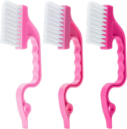 Slick- Window Track Cleaning Brush, 3 Pack, Shades of Pink, Ergonomic Handle, Built-in Scraper, Multipurpose Window Track Cleaning Tools for Faucets, Shower Heads and Drains