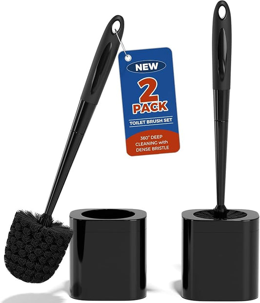 Holaloha Toilet Brush, 2 Pack Toilet Brush and Holder Set Bathroom Accessories, Toilet Bowl Brush and Holder for Bathroom, Black