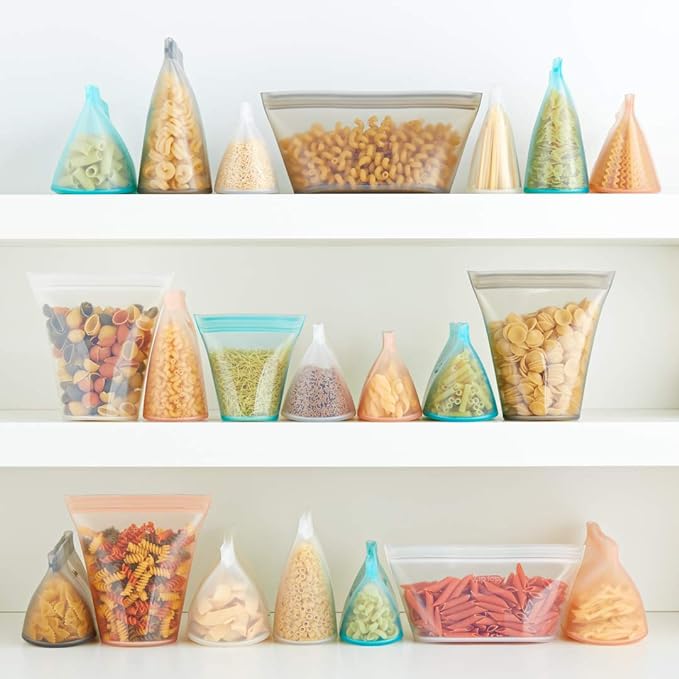Zip Top Reusable Food Storage Bags | Short Cup [Teal] | Silicone Meal Prep Container | Microwave, Dishwasher and Freezer Safe | Made in the USA