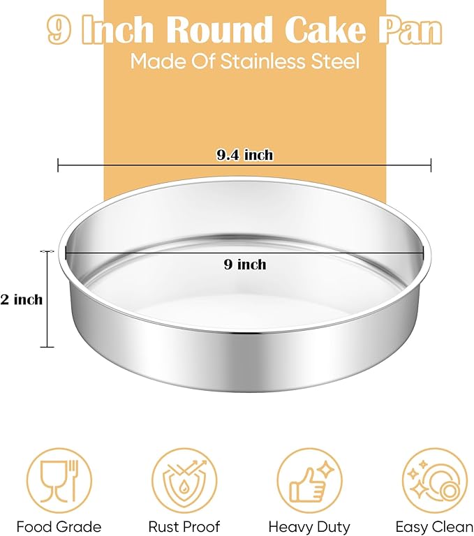 TeamFar 9 Inch Cake Pan, Stainless Steel Round Layer Cake Baking Pans Tins for Birthday Wedding, Non-Toxic & Heavy-Duty, Mirror Finish & Leak Proof, Oven & Dishwasher Safe, Set of 2