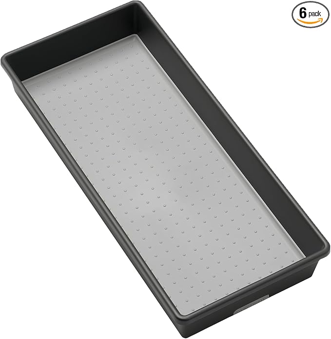 madesmart Plastic Multipurpose Storage Organizer Bin for Drawers, Low-Profile Storage Bin Drawer Organizer, Granite, (Pack of 6)