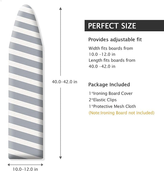 SheeChung 42”x12” Ironing Board Cover and Pad - with Pull Bungee Fit System and Connecting Straps,Premium Heavy Duty 4-Layer Silicone Coated Cover,Heat Reflective, Scorch Resistant