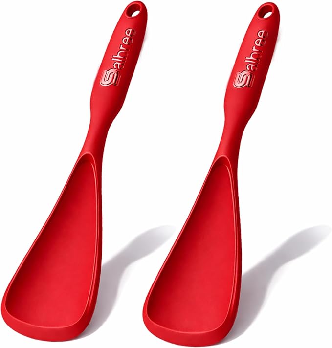 Silicone Spoon Spatula for Cooking - Multifunction Scoop Spatula Spoonula - Heat Resistant Cooking Spoon for Nonstick Cookware - Large Silicone Kitchen Spoon - Seamless Design (Red,2pcs)