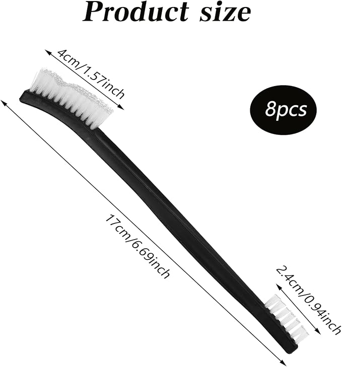 10PCS Double Ended Nylon Cleaning Brushes, Small Brush for Detail Cleaner Double-Ended Detail Clean Brush Set Crevice Cleaning Tool -Black & Transparent Nylon Brushes for Jewelry Cars Tight Spaces