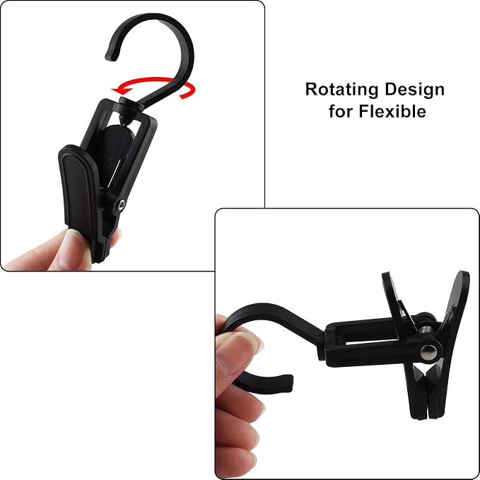 Jiozermi 20 PCS Laundry Hooks Clip, Plastic, Black | Super Strong, Swivel Hooks, For Clothing Store Home Office & Workshop