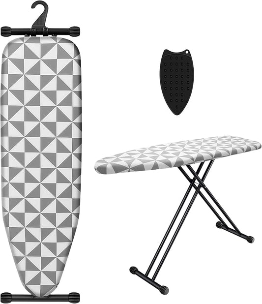 UFETGYG Ironing Board with Silicone Iron Rest pad,Extra Thick Cover,14x54 Compact and Space Saver Iron Board, Height Adjustable,Stable Structure, Easy to Fold, Gray and White