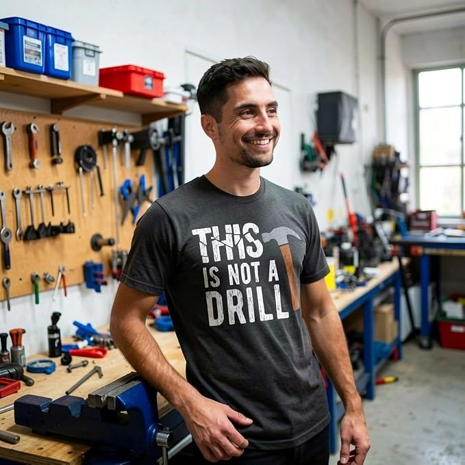 Funny Garage Dad T Shirts Mechanic Tees for Handy Dads that Can Fix It | Not a Drill, Still Plays with Blocks, Dad Tools, and More, Funny T Shirts, Dad Joke Apparel for Men, Cool Mechanic Short