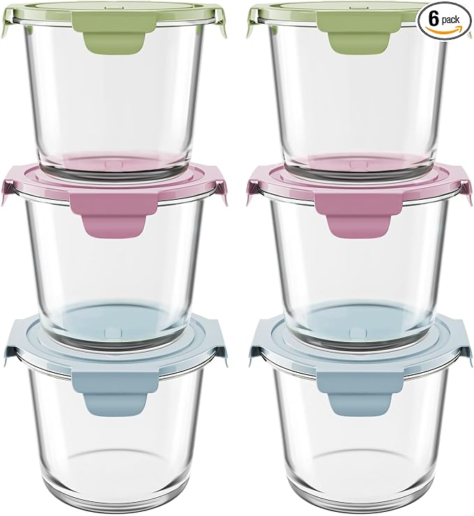 Freshmage 3Cup/23oz Glass Meal Prep Containers with Vented Lids, 6 PACK | Airtight丨Heat-Resistant丨BPA-Free丨Lunch Soup Leftover Food Storage丨Microwave Oven Dishwasher Freezer Safe丨Round