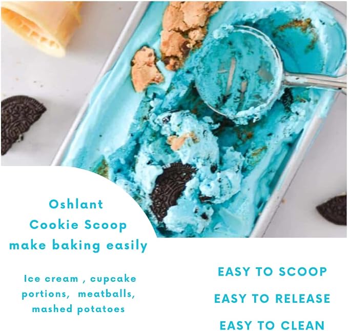 Ice Cream Scoop, 18/8 Stainless Steel Cookie Scoop, Cookie Scoops for Baking, 2.5Tbsp/42ml/1.4 oz Cookie Dough Scoop, Ice Cream Scooper with Trigger Release, Cookie Scooper for Baking(Blue)