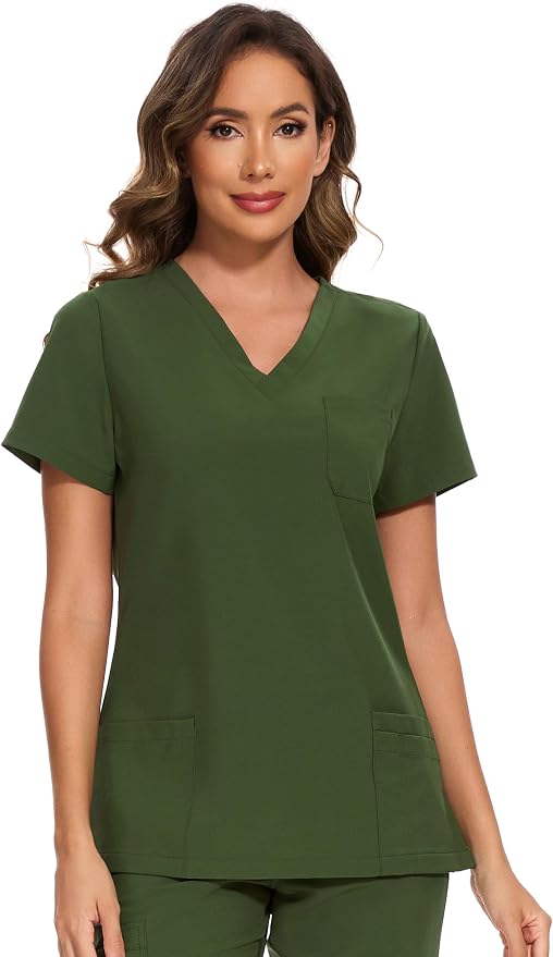 Scrubs Tops for Woman - Soft Stretch, V-Neck Tops | 3 Pockets, Side Split Design, Short Sleeve, Breathable & Lightweight Nursing Shirt, Easy-Care Fabric for All-Day Comfort